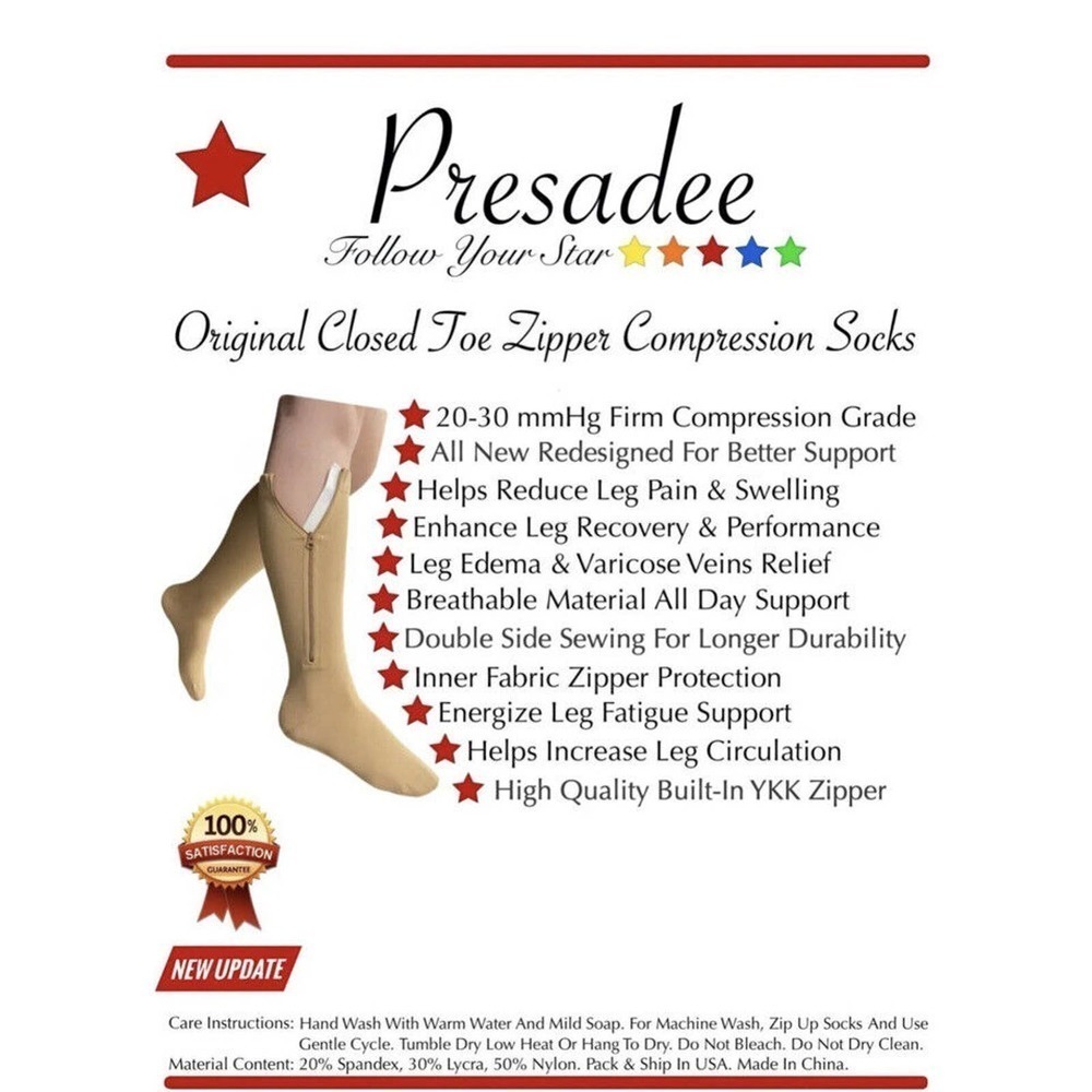 Presadee Original Closed Toe 20-30 mmHg Firm Leg Compression YKK Zip Socks XXL‍ - Picture 6 of 8